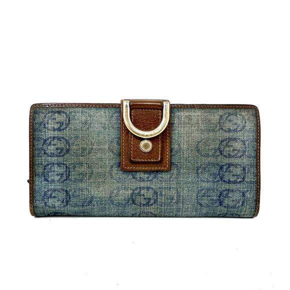 Gucci Denim GG Monogram Canvas and Leather Wallet with D-Ring Closure - Picture 1 of 10